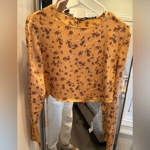 Zara Mustard and Brown Floral Blouse